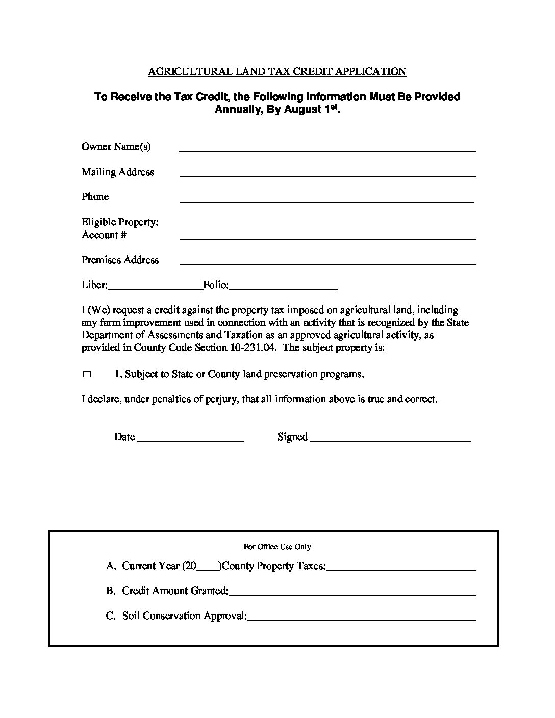 Agricultural Land Tax Credit Application Prince Soil